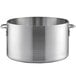 A large silver aluminum pot with handles.