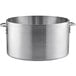 A large silver aluminum sauce pot with handles.