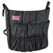 A black Suncast utility trash can caddy bag with pockets and straps.