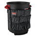 A black Suncast utility trash can caddy with red handles on a black trash can.