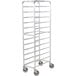 A white metal Winholt end load platter cart with wheels.