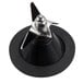 A close-up of a black and silver metal propeller blade for a Hamilton Beach multi-blender.