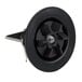 A black plastic wheel with a metal blade.