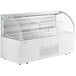 An Avantco white horizontal air curtain merchandiser with glass doors.