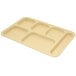 A Carlisle tan melamine tray with six compartments.