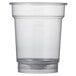 A ReverseTap clear plastic cup with a lid on it.