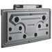 A gray metal rectangular plate with holes.