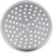 An American Metalcraft heavy weight aluminum pizza pan with perforations in the bottom.