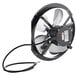 An Avantco evaporator fan assembly with a black and silver fan and a wire.