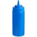 A blue plastic Choice wide mouth squeeze bottle with a blue lid.