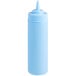 A light blue Choice wide mouth squeeze bottle with a small spout.