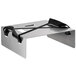 A silver metal shelf with black straps for Vesture delivery bags.