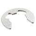 A silver metal clip with a silver circle and a hole.