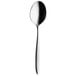 A close-up of a Hepp by Bauscher Aura stainless steel dessert spoon with a long handle.