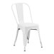 A white metal Lancaster Table & Seating outdoor chair with a white seat and backrest.