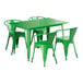 A jade green table and chairs on a patio.