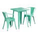 A Lancaster Table & Seating aquamarine table with two chairs.