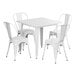 A white square Lancaster Table & Seating Alloy Series outdoor table with four white chairs.