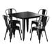 A Lancaster Table & Seating Onyx Black metal table with 4 chairs.