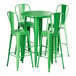 A Lancaster Table & Seating jade green table with four barstools.