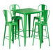 A Lancaster Table & Seating jade green table with four bar stools.