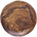 An Elite Global Solutions wood grain melamine plate with a swirl pattern.