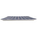 A white rectangular melamine platter with a blue textured surface and blue stripe.