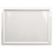 A blue rectangular melamine plate with a textured logo on it.