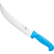 A Choice cimeter knife with a blue handle.