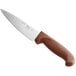 A Choice chef knife with a brown handle.