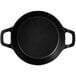 A black faux cast iron Elite Global Solutions fry pan with two handles.