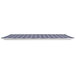 A blue rectangular melamine platter with a textured white and blue striped design.