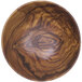 A wooden bowl with a wood grain and swirl pattern.