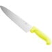 A large Choice chef knife with a yellow handle.