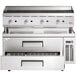 A stainless steel Cooking Performance Group gas countertop charbroiler with two drawers.