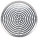 An American Metalcraft Super Perforated Deep Dish Pizza Pan with a white background. A round, circular metal pan with holes in it.