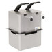 A silver stainless steel rectangular Nemco double pump dispenser with two tubes.