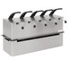 A stainless steel rectangular Nemco pump dispenser with black handles.