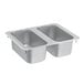 a silver double sink with two holes