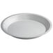 A close-up of a Baker's Mark white aluminum pie pan.