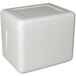 A white styrofoam cooler box with a lid.