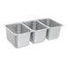 A row of three Vollrath stainless steel sink compartments in a counter.