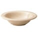 A close-up of a GET BamboMel white bowl with a rim.