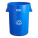 A blue Lavex round commercial recycling bin with a white logo.