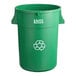 A green Lavex commercial recycling can with a recycle symbol on it.