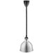 A ServIt stainless steel hanging heat lamp with a black cord.