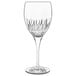 A close-up of a Luigi Bormioli Diamante Chianti wine glass with a design on it.