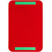 A red rectangular sign with white and green text.