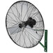 A black King Electric wall-mounted industrial fan with a white logo on it.