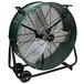 A large green King Electric industrial drum fan on wheels.